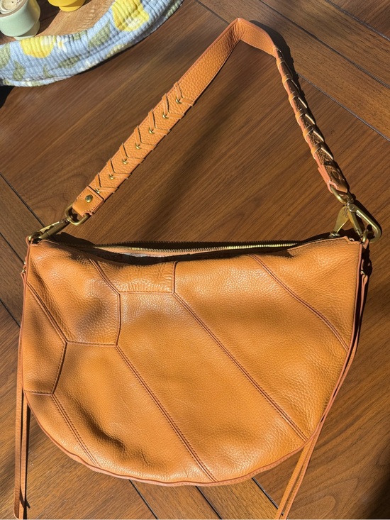 HOBO Handbags - HOBO Tan Leather Crescent Shoulder Bag with Braided Strap * unique patchwork EUC